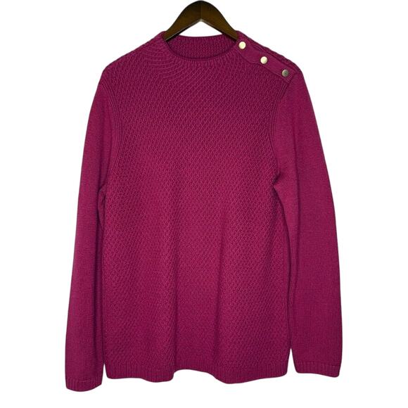 Talbots XL Pink Textured Pullover Sweater Gold Button Shoulder Waffle Knit - Picture 1 of 7